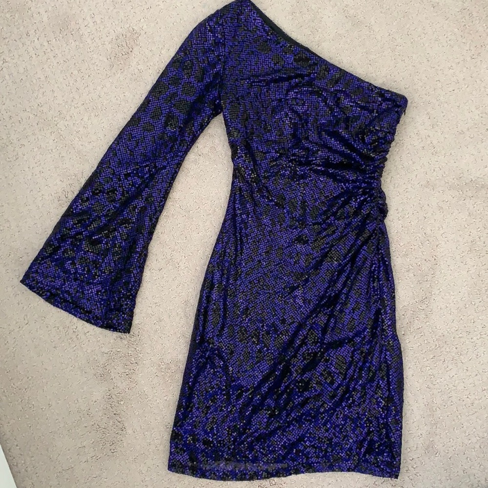 David Meister one shoulder sequin dress